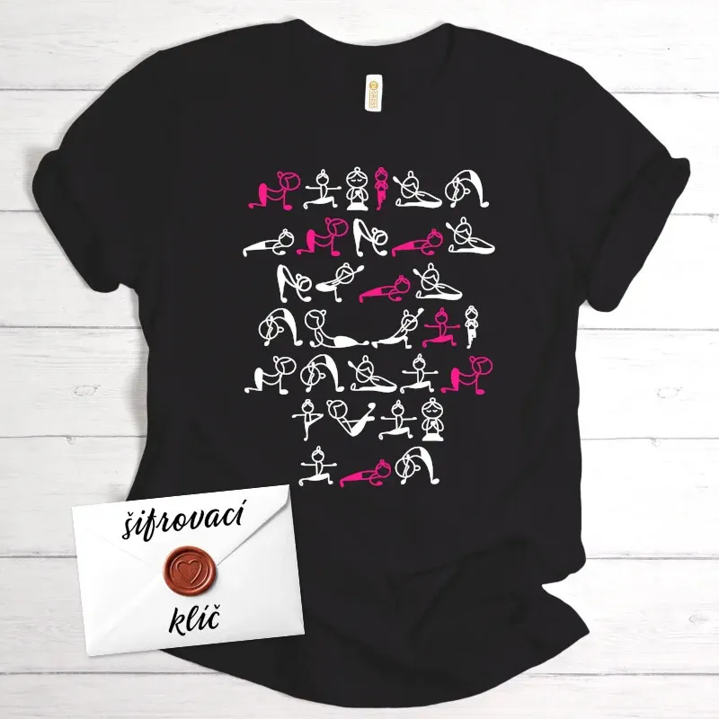Tričko Jóga se zašifrovaným vzkazem jako dárek - barva černá.