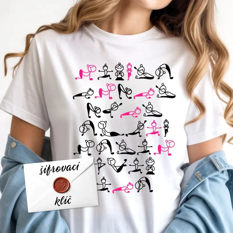 Tričko Jóga se zašifrovaným vzkazem jako dárek.