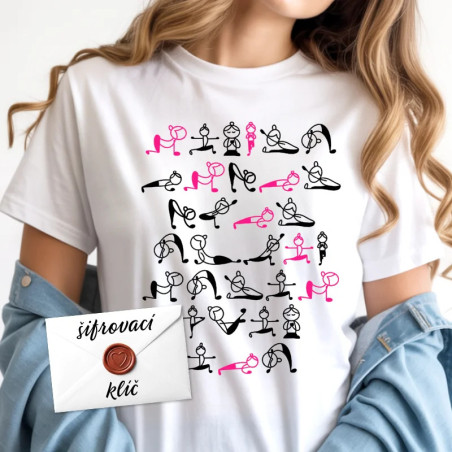 Tričko Jóga se zašifrovaným vzkazem jako dárek.