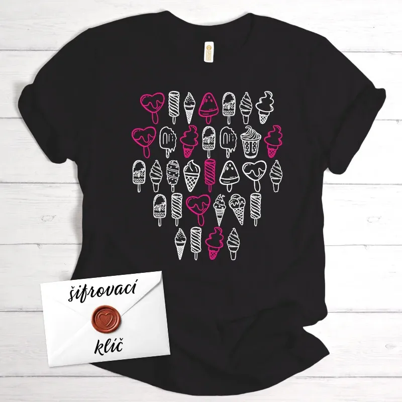 Tričko se vzkazem zašifrovaným do obrázků zmrzlin - černé.