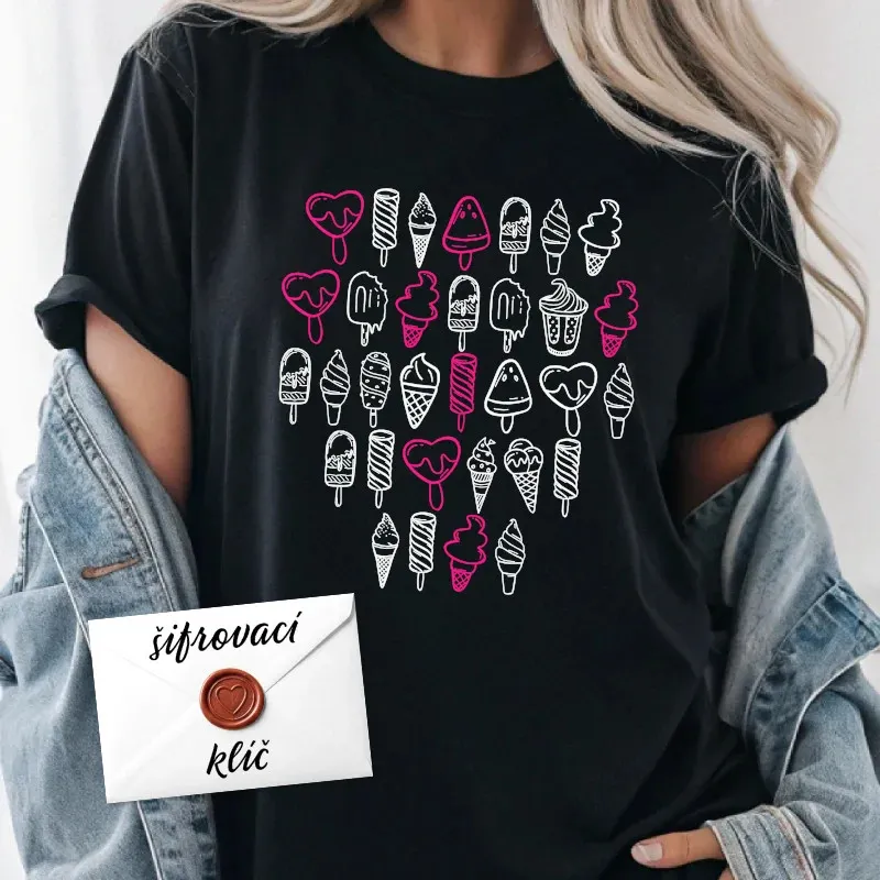 Tričko se vzkazem zašifrovaným do obrázků zmrzlin.