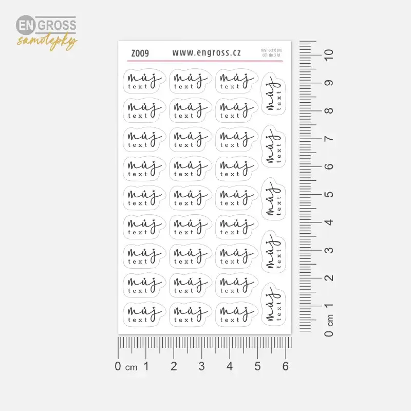 Samolepky s vlastním textem a stylem.
