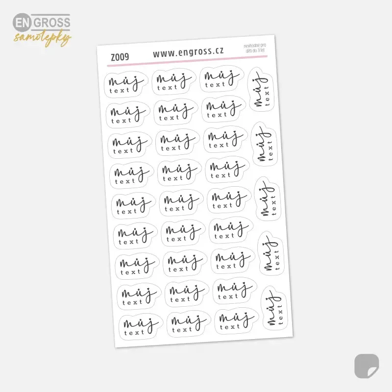 Samolepky s vlastním textem a stylem.