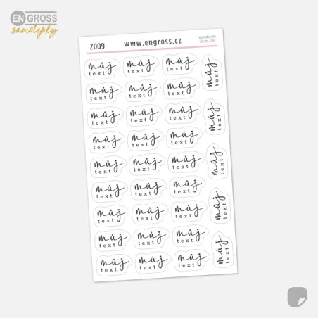 Samolepky s vlastním textem a stylem.