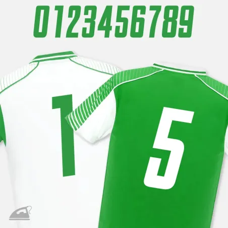 Nažehlovací čísla 20 cm na dětský sportovní nebo fotbalový dres k domácímu nažehlení.