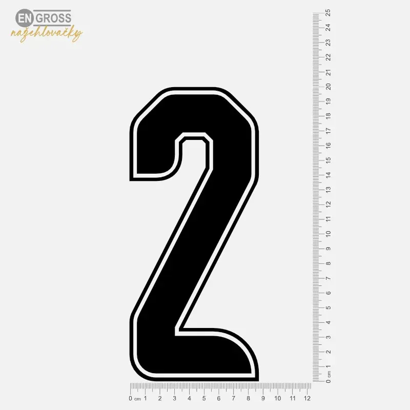 Nažehlovací číslo 2 na dětský fotbalový dres, snadné nažehlení.