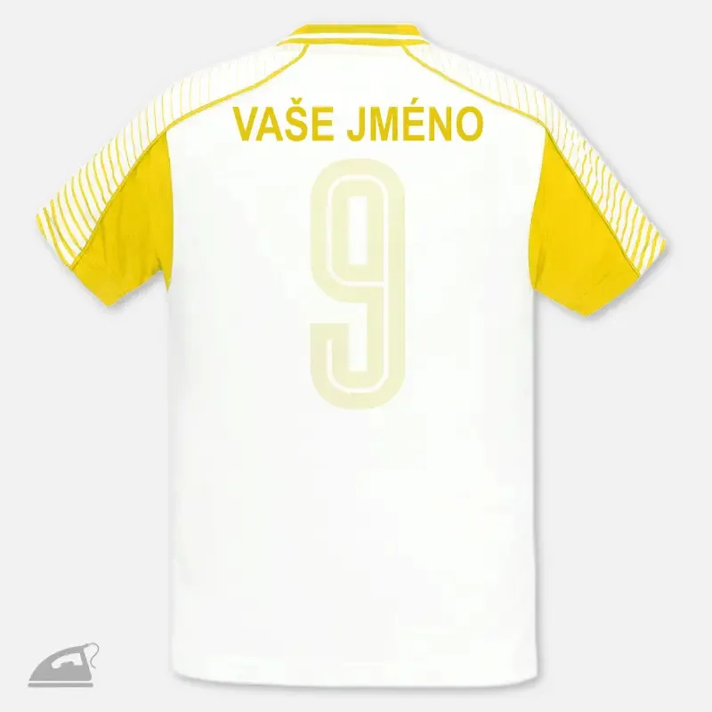 Žlutá nažehlovačka jména nebo názvu sportovního klubu na záda dresu - výroba na přání.