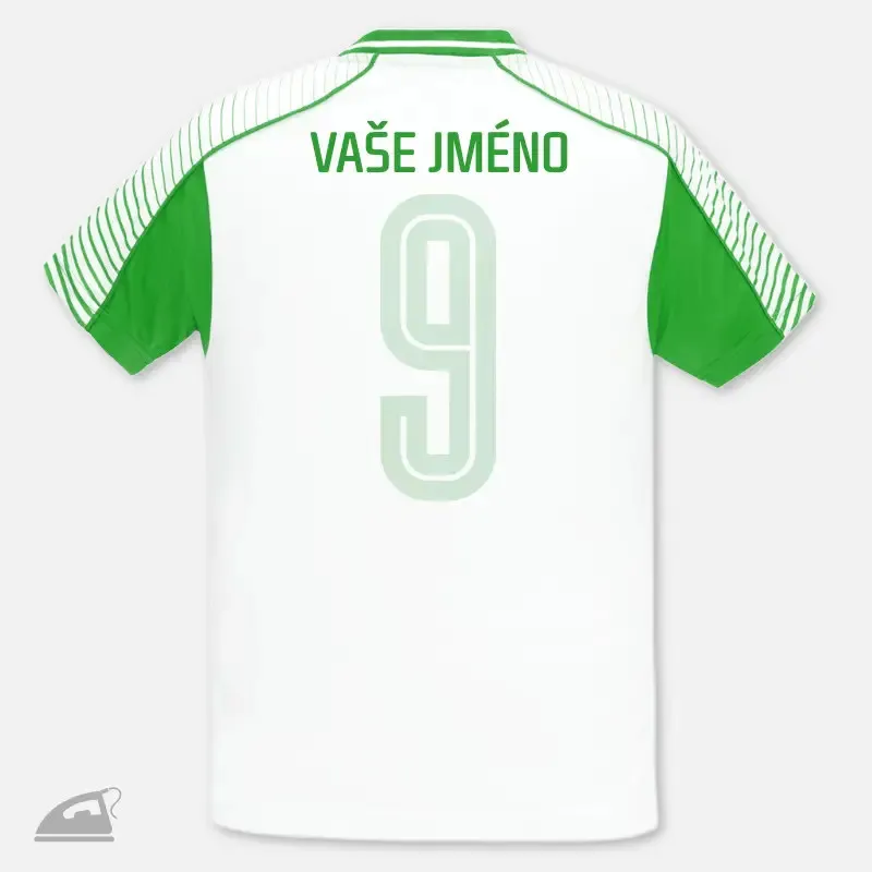 Zelený nažehlovací potisk jména nebo názvu sportovního klubu na záda dresu - dětský. Výroba na přání.