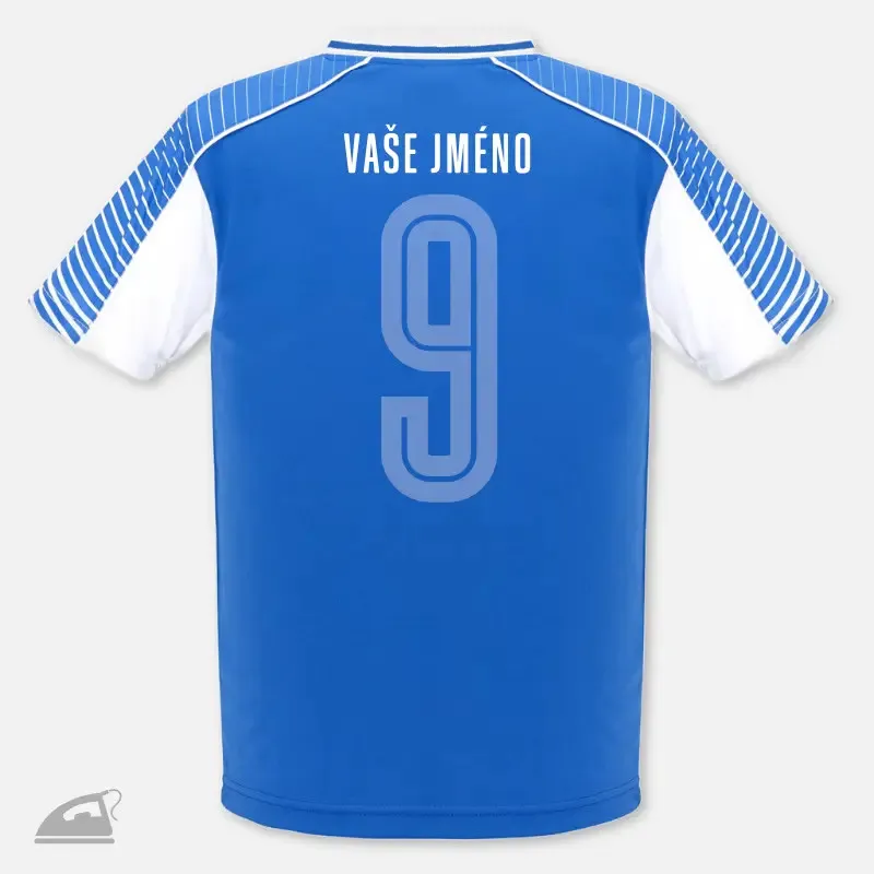 Bílý nažehlovací potisk jména dítěte nebo názvu sportovního klubu na záda sportovního dresu - výroba na přání.
