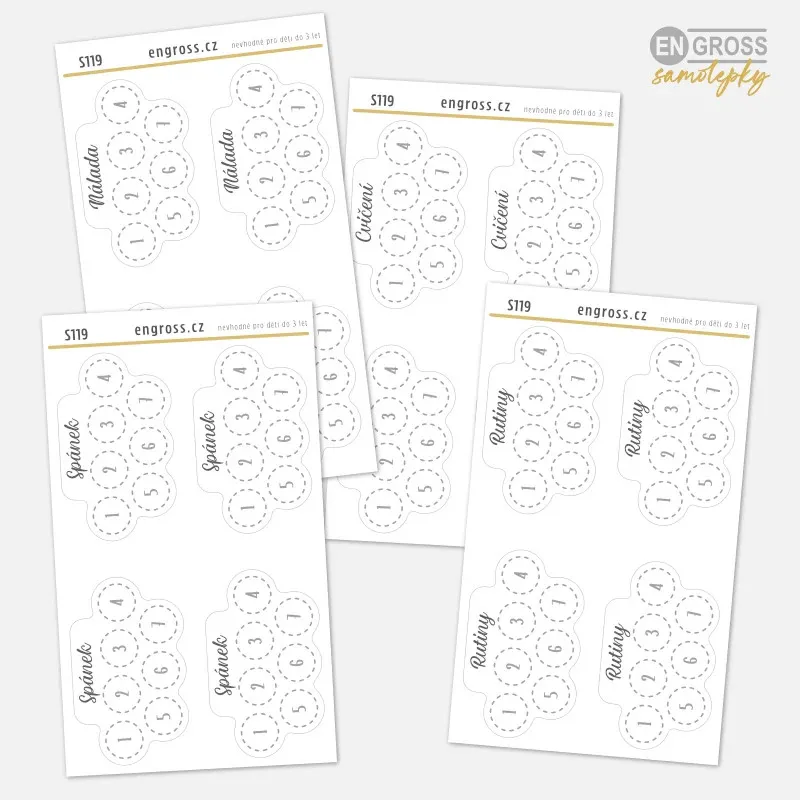 Plánovací samolepky - týdenní trackery s textem na přání.
