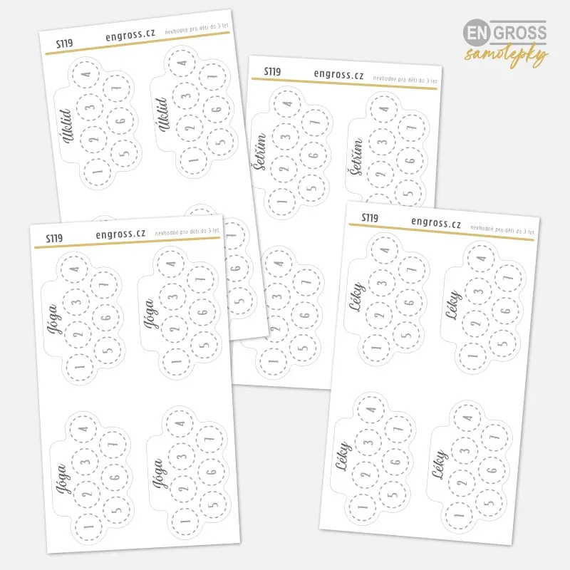 Samolepky do diáře - týdenní trackery s vlastním textem.