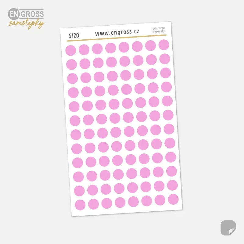 Samolepky do diáře, barevná kolečka 5 mm - růžová.