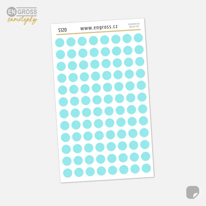 Samolepky do diáře, barevná kolečka 5 mm - tyrkysová.