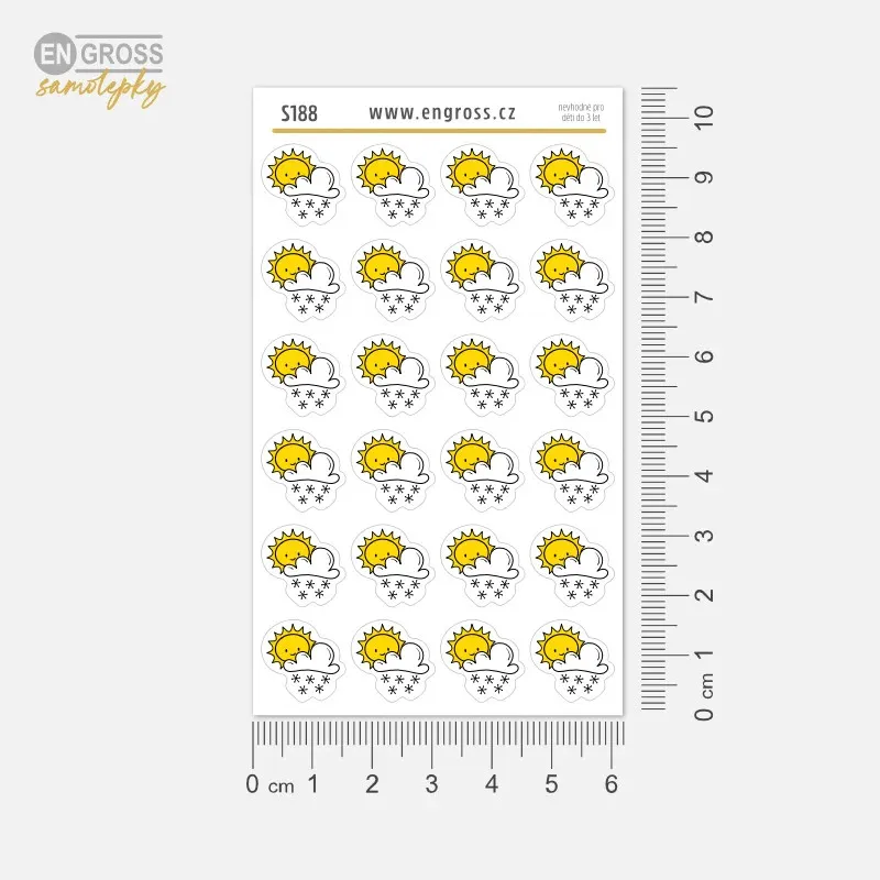 Plánovací samolepky do diáře Počasí - polojasno, sníh. Ručně kreslené v doodle stylu.