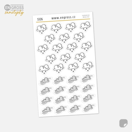 Mini samolepky do diáře Počasí - vítr, sněžení. Ručně kreslené v doodle stylu.