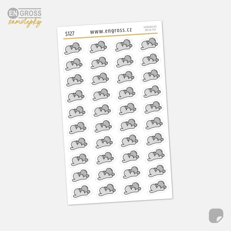 Malé doodle samolepky do diáře Počasí - oblačno, zataženo.