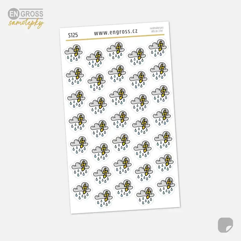 Samolepky do diáře v doodle stylu - Počasí, bouřka, déšť.