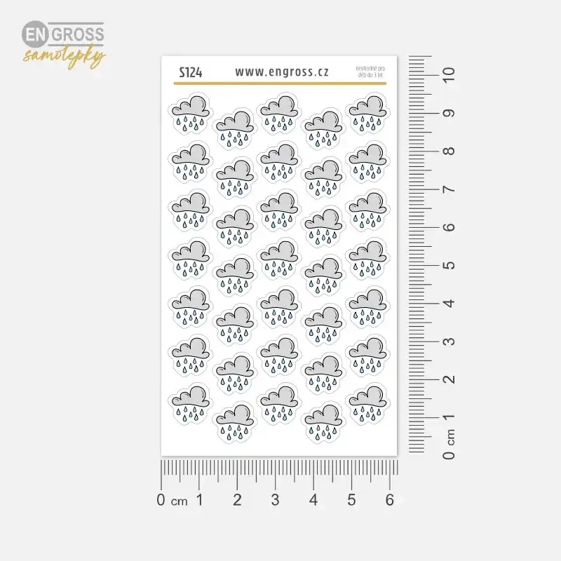 Ručně kreslené nálepky počasí - déšť, do diáře, bulletu i deníku.