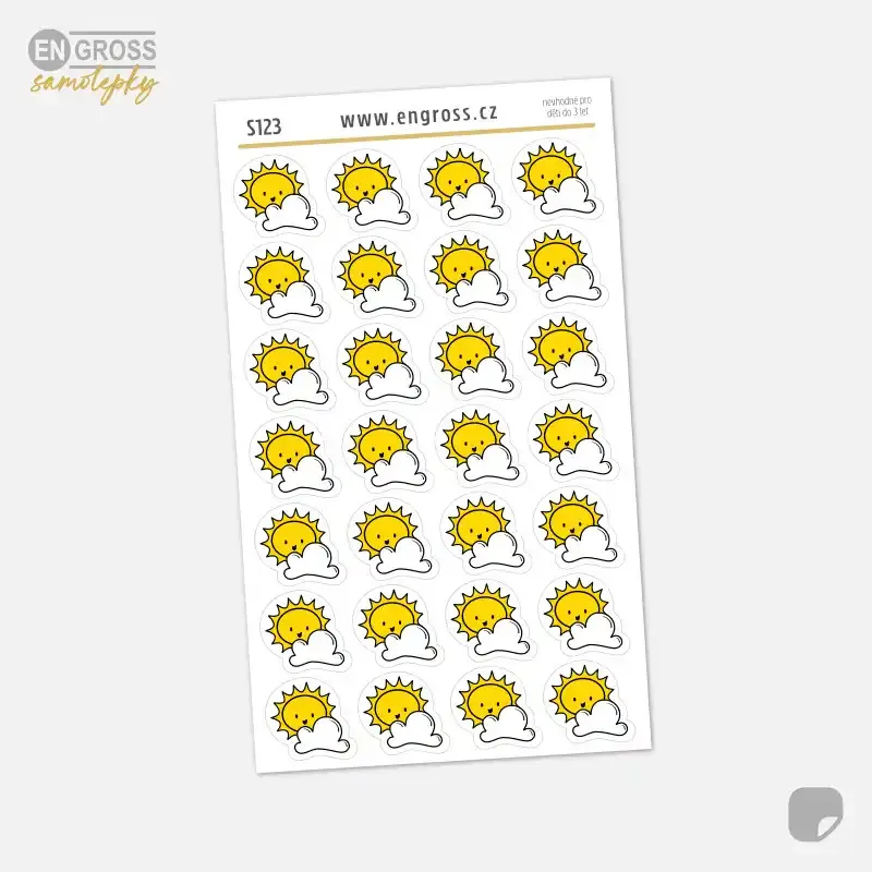 Samolepky do diáře Počasí - polojasno. Doodle styl, malý formát.