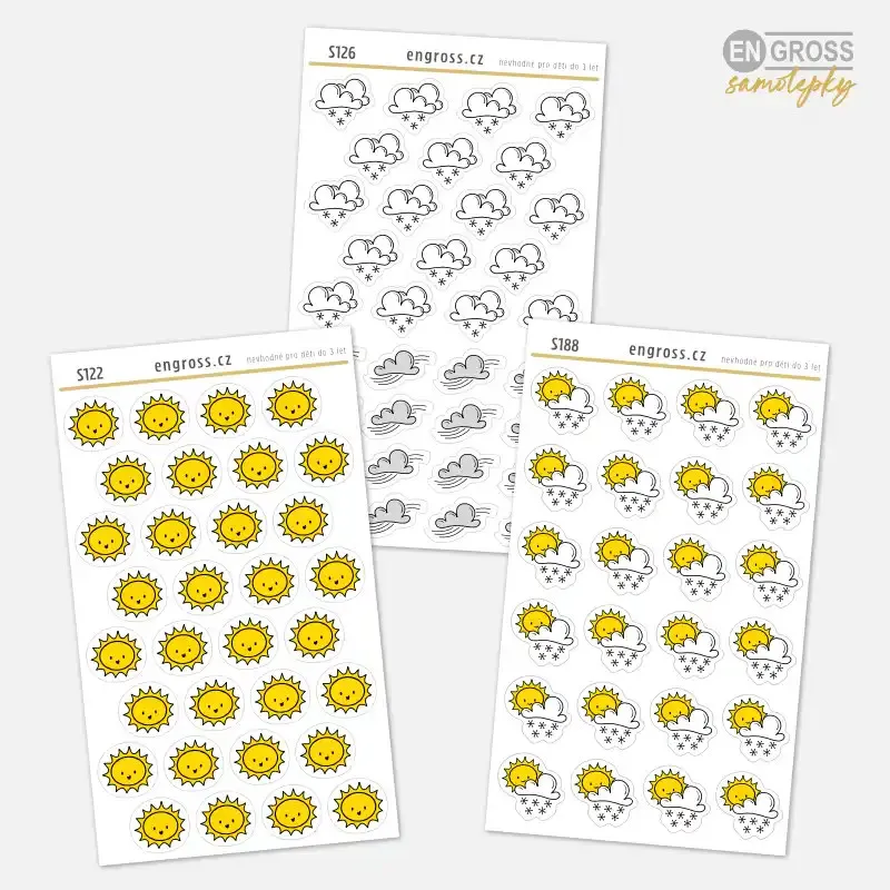 Mini nálepky do diáře Počasí - ručně kreslené.