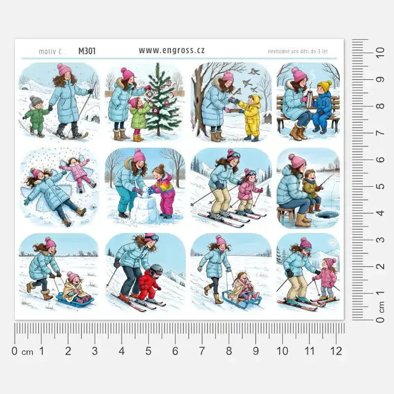 Samolepky pro plánování v diáři - máma, syn, dcera a zimní sporty.