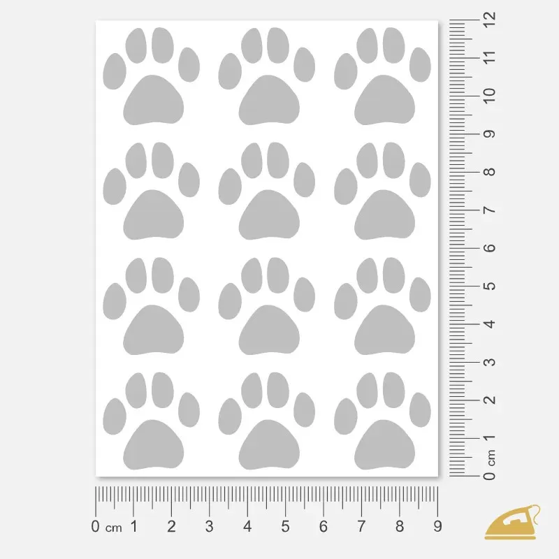 Reflexní HiVis nažehlovačky Psí stopy 12 ks na archu.