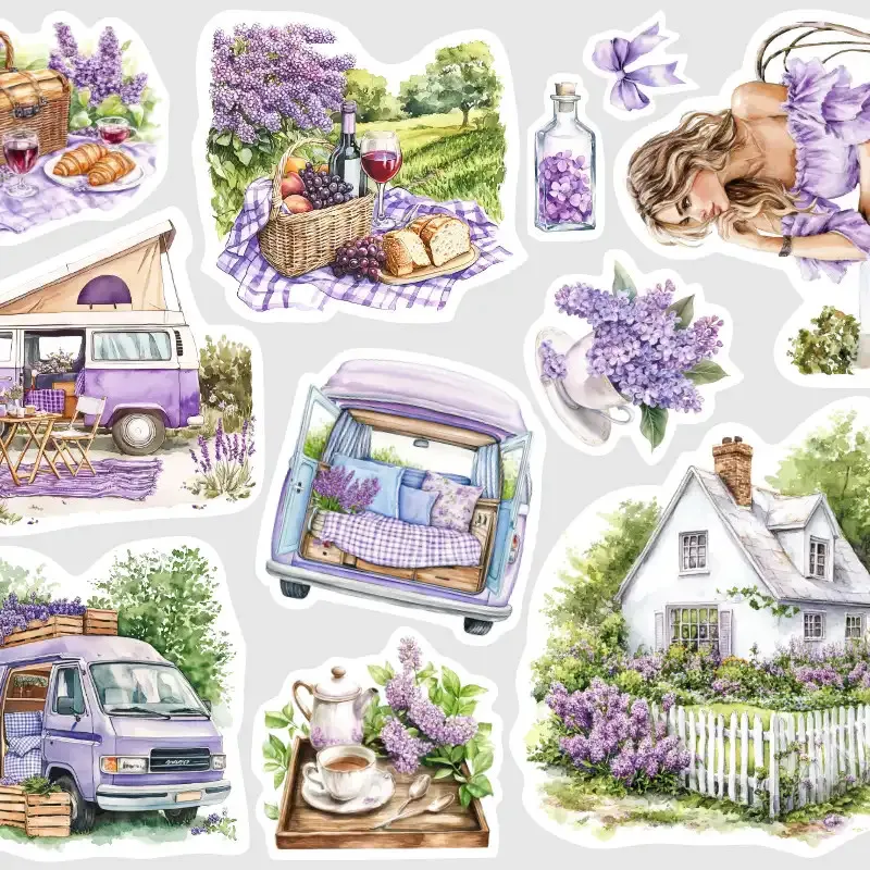 Samolepky cestování s karananem do jarní přírody.