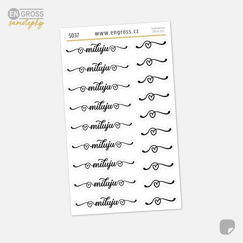 Vztahové textové samolepky do diáře Miluju.