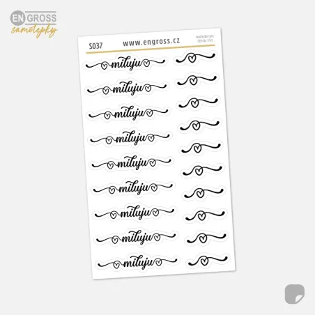Vztahové textové samolepky do diáře Miluju.