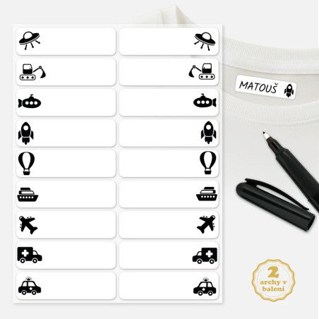 Nažehlovací jmenovky na oblečení pro chlapce - doprava.