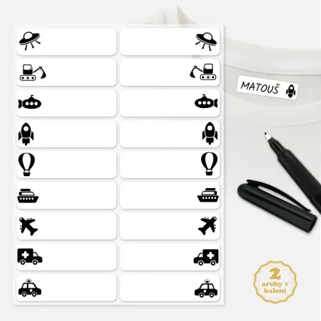 Nažehlovací jmenovky na oblečení pro chlapce - doprava.