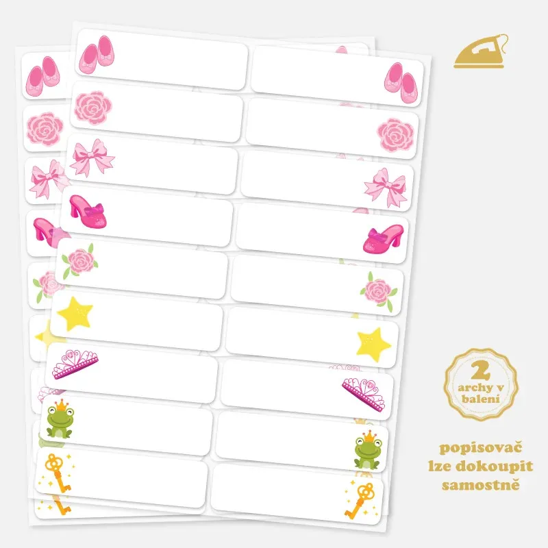 Popisovatelné nažehlovací jmenovky Princezna pro holčičky.