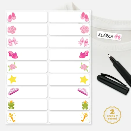 Nažehlovací popisovací štítky na oblečení pro holčičky Princezna.