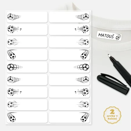 Nažehlovací popisovatelné štítky na chlapecké oblečení - fotbalové míče.
