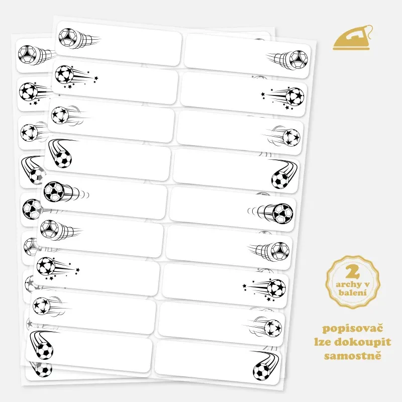 Fotbal - Nažehlovací popisovatelné jmenovky na oblečení pro chlapce.