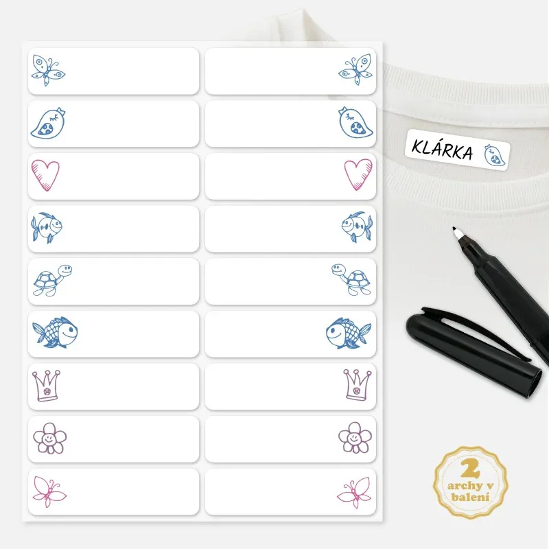 Nažehlovací popisovatelné štítky na jména pro holčičky.