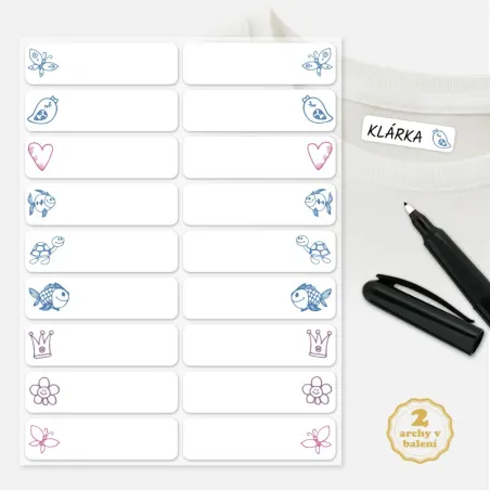 Nažehlovací popisovatelné štítky na jména pro holčičky.