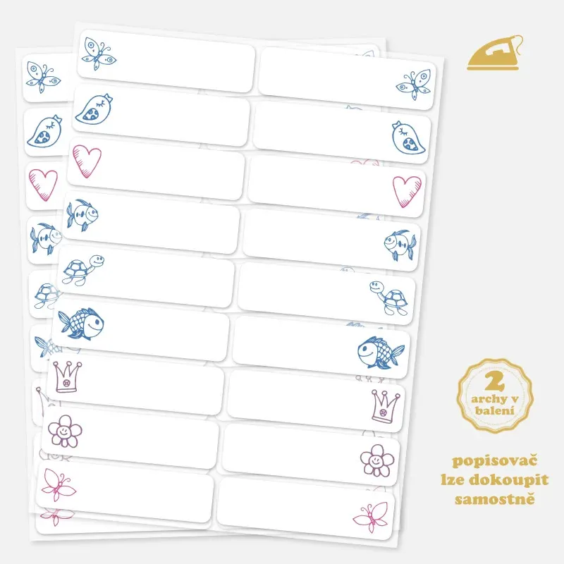 Nažehlovačky - dívčí popisovatelné jmenovky na oblečení.