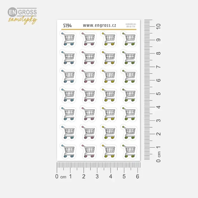 Malé kreslené samolepky pro plánování v diáři - nákupní košík.
