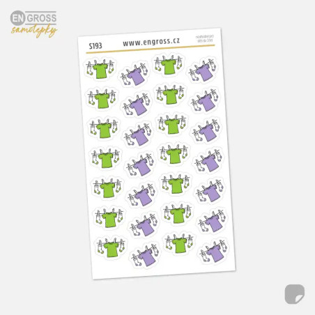 Malé samolepky do diáře Prádlo na šňůře v zelené a levandulové barvě.