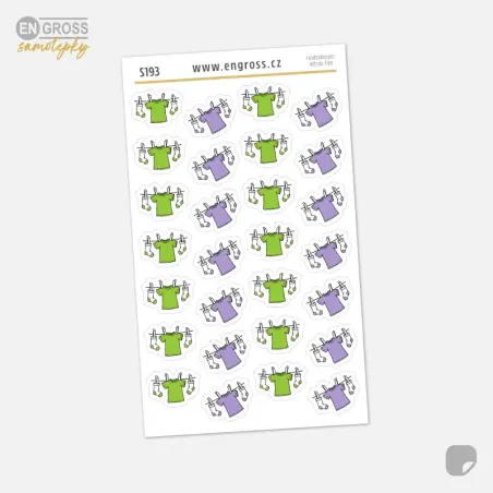 Malé samolepky do diáře Prádlo na šňůře v zelené a levandulové barvě.