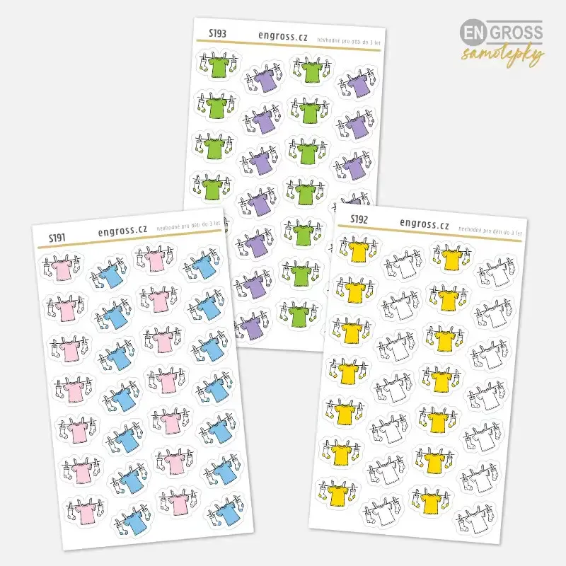 Sada samolepek do diáře k plánování praní a sušení prádla.