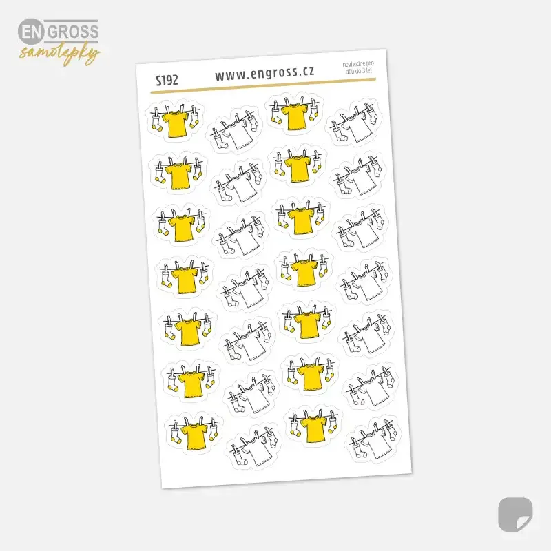 Malé samolepky do diáře Prádlo na šňůře ve žluté a černobílé barvě.