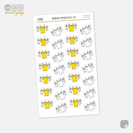 Malé samolepky do diáře Prádlo na šňůře ve žluté a černobílé barvě.