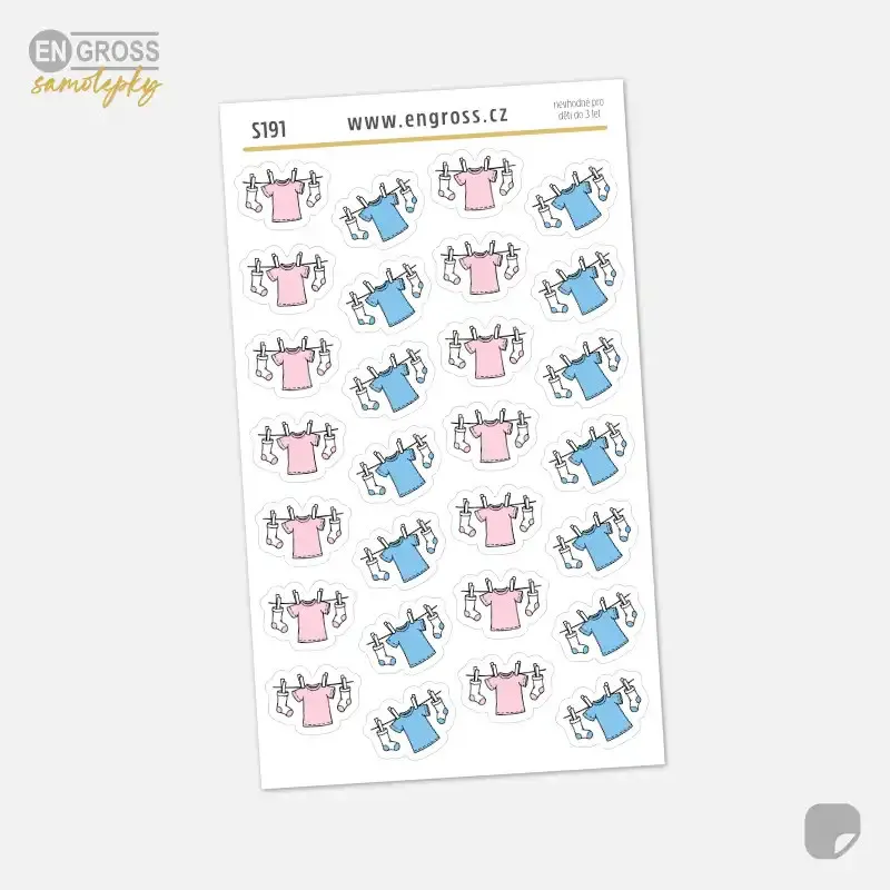 Malé samolepky do diáře Prádlo na šňůře v růžové a světle modré barvě.