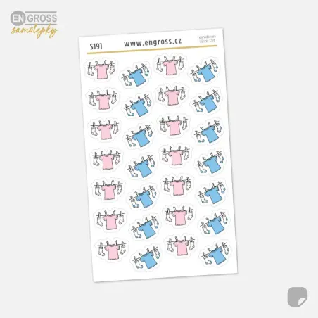 Malé samolepky do diáře Prádlo na šňůře v růžové a světle modré barvě.