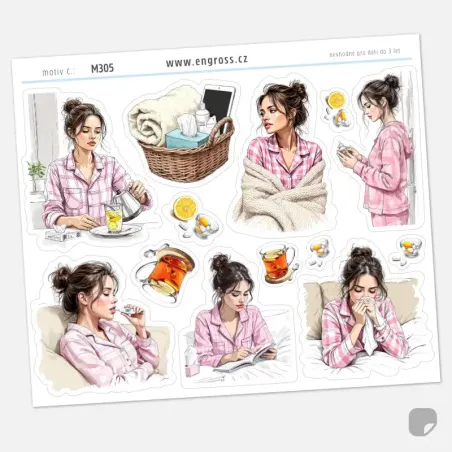 Samolepky do diáře pro dny, kdy trápí rýma a nachlazení.