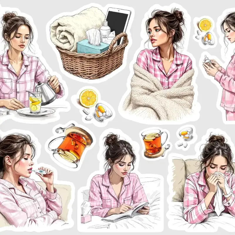 Kreslené samolepky pro plánování v diáři - Rýma, nachlazení.