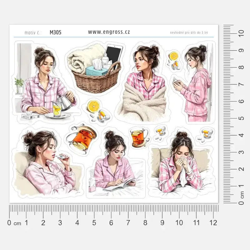 Nálepky pro plánování v diáři - Nachlazení, rýma, teplota.