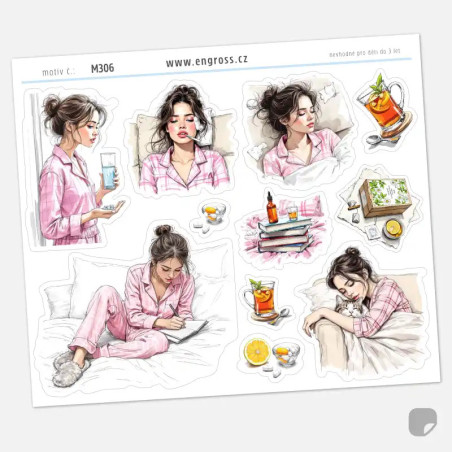 Samolepky do diáře a deníku Chřipka - kreslené nálepky.